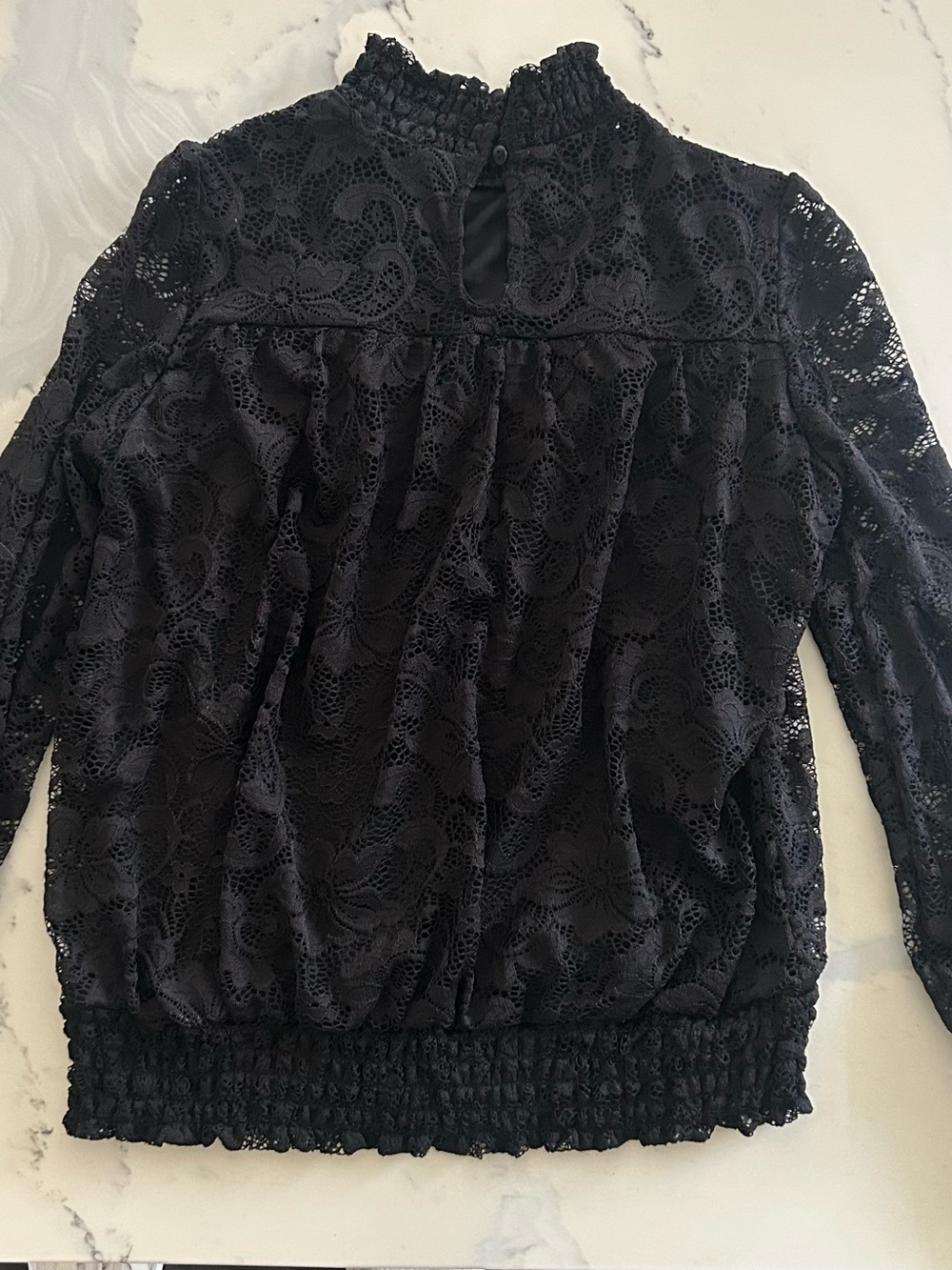 Cable & Gauge Black Lace High-Neck Long Sleeve Blouse
